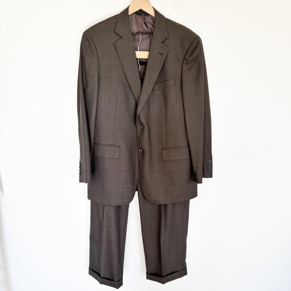 Brooks Brothers 346 Madison Fit Suit Mens 44R 36W Gray Glen Plaid 2 Button *Flaw
